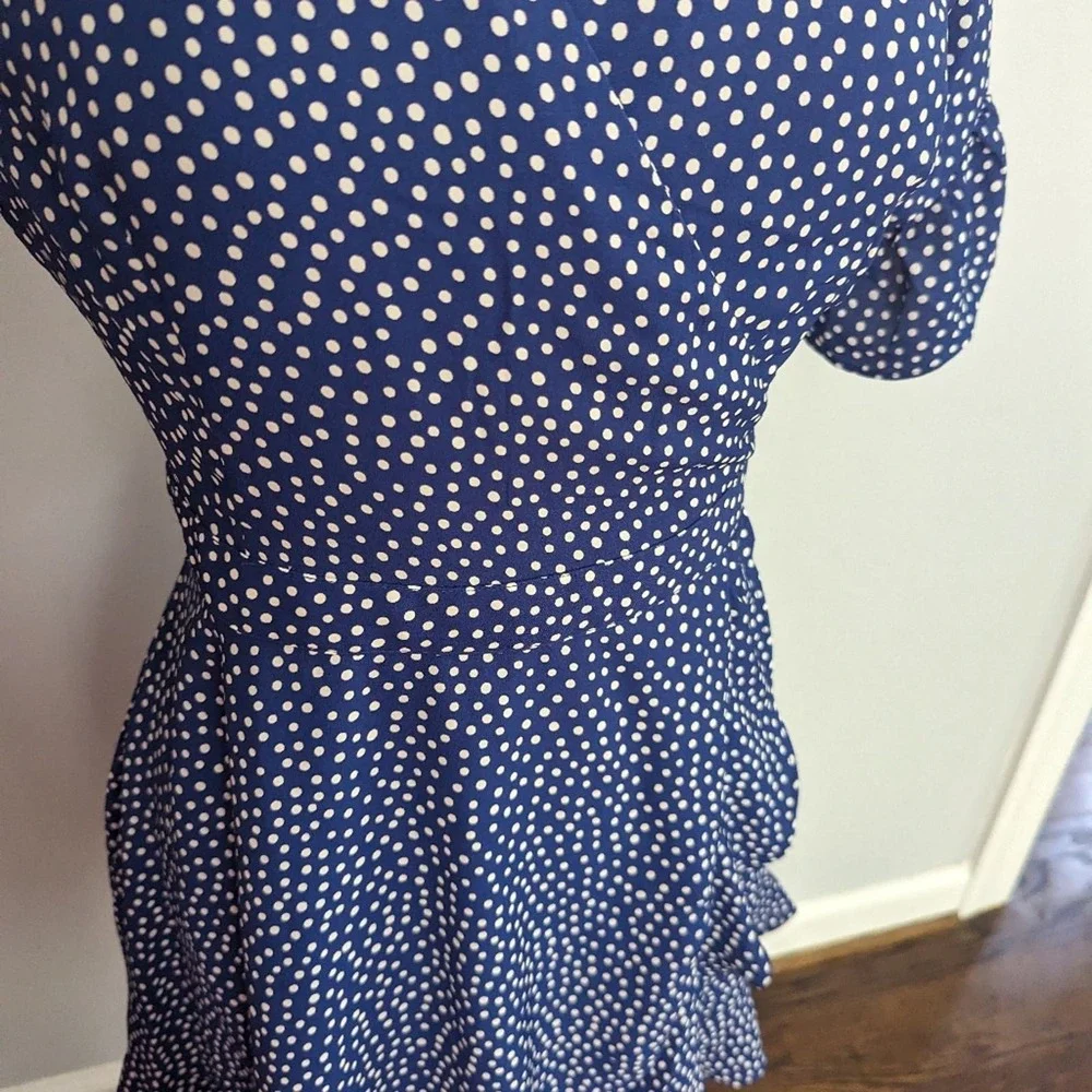 AQUA— Size M, Blue White Polka Dot Wrap Dress Ruffle - Picture 6 of 8